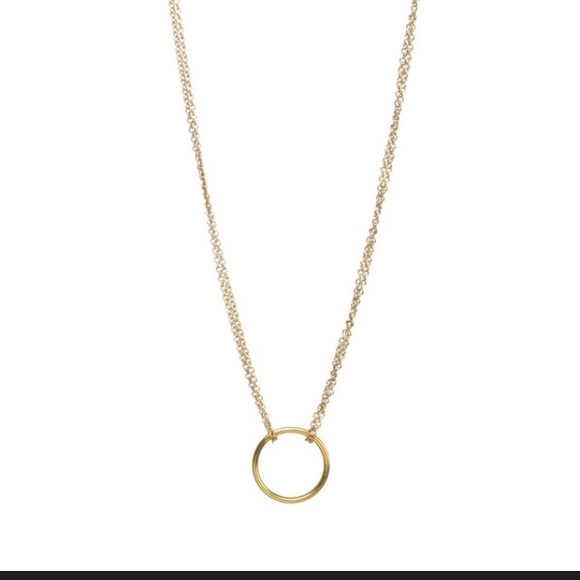 Double Chain Circle Pendant Gold Plated Necklace - Picture 2 of 5